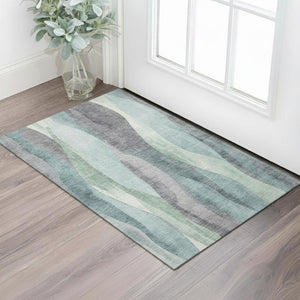 HomeRoots 5' X 8' Teal, Plum & Ivory Abstract Area Rug - Washable, UV Protected, Durable and Stylish Design 710282