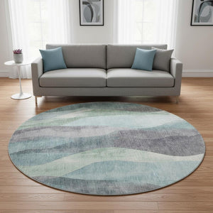 HomeRoots 8' X 10' Teal, Plum & Ivory Abstract Washable Area Rug – UV Protected, Stain-Resistant & Stylish! 710284