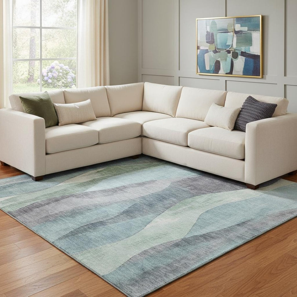 HomeRoots 9' X 12' Teal, Plum & Ivory Abstract Area Rug - Stain Resistant, UV Protected, Durable & Stylish 710285