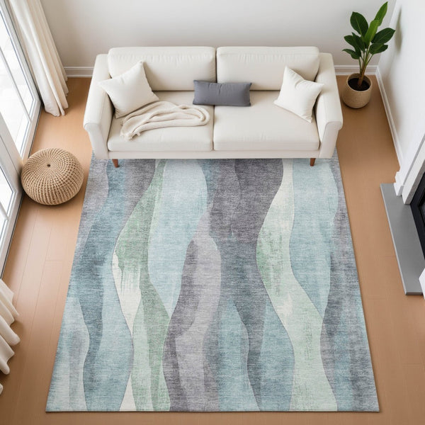 HomeRoots 9' X 12' Teal, Plum & Ivory Abstract Area Rug - Stain Resistant, UV Protected, Durable & Stylish 710285