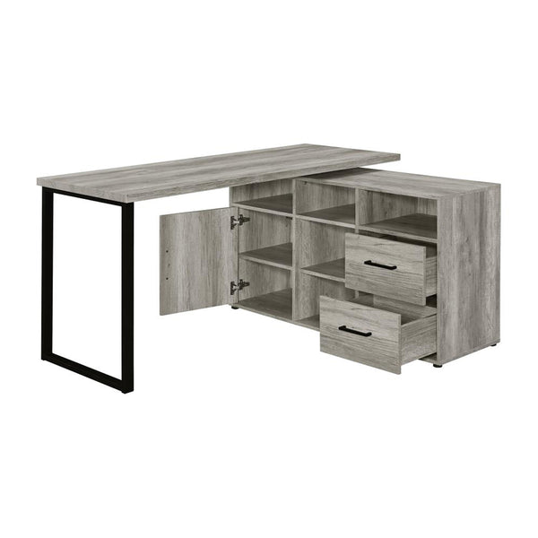 English Elm 59-inch L-Shape Desk Grey Driftwood with Geometric Frame, 5 Open Shelves & 2 Drawers for Organized Workspaces B016P381031