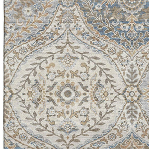 HomeRoots 5' X 8' Washable Beige Ivory Blue Floral Area Rug with UV Protection for Stylish Homes & Durability 710288