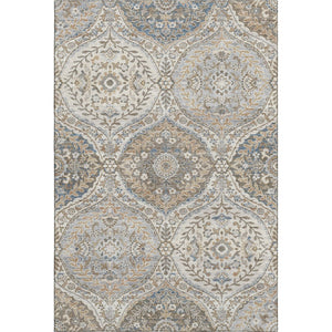 HomeRoots 8' Beige Ivory Blue Floral Washable Round Rug – Elegant, Durable, Pet-Friendly with UV Protection 710289