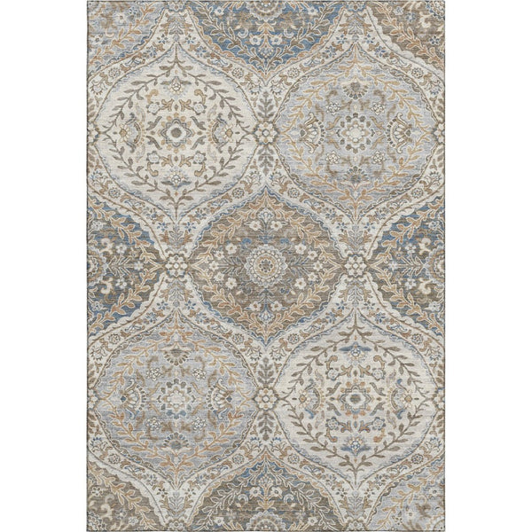 HomeRoots 8' Beige Ivory Blue Floral Washable Round Rug – Elegant, Durable, Pet-Friendly with UV Protection 710289