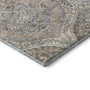 HomeRoots 8' Beige Ivory Blue Floral Washable Round Rug – Elegant, Durable, Pet-Friendly with UV Protection 710289