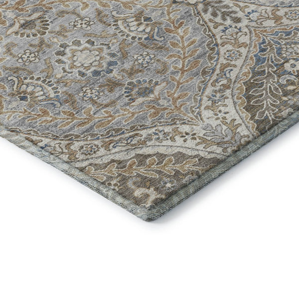 HomeRoots 8' Beige Ivory Blue Floral Washable Round Rug – Elegant, Durable, Pet-Friendly with UV Protection 710289