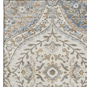 HomeRoots 8' Beige Ivory Blue Floral Washable Round Rug – Elegant, Durable, Pet-Friendly with UV Protection 710289