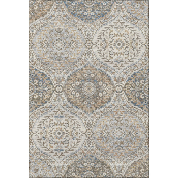HomeRoots 8' Beige Ivory Blue Floral Washable Round Rug – Elegant, Durable, Pet-Friendly with UV Protection 710289
