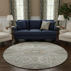 HomeRoots 8' X 10' Floral Area Rug in Beige, Ivory & Blue - Durable, Stain-Resistant, UV Protected & Non-Slip 710290