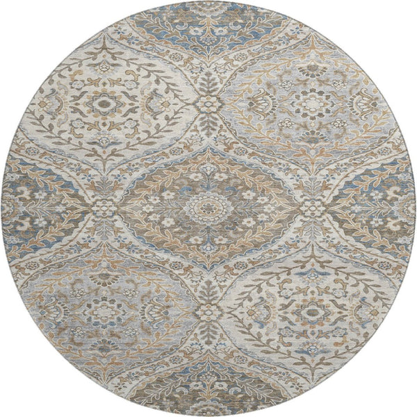 HomeRoots 8' X 10' Floral Area Rug in Beige, Ivory & Blue - Durable, Stain-Resistant, UV Protected & Non-Slip 710290
