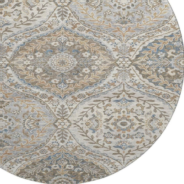HomeRoots 8' X 10' Floral Area Rug in Beige, Ivory & Blue - Durable, Stain-Resistant, UV Protected & Non-Slip 710290