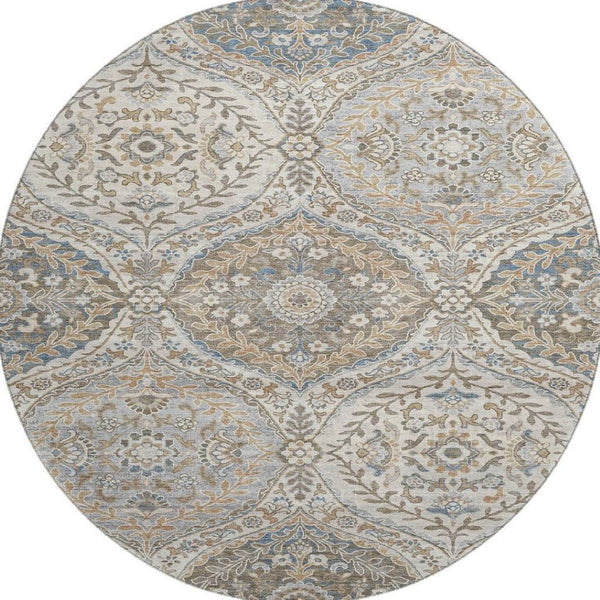 HomeRoots 8' X 10' Floral Area Rug in Beige, Ivory & Blue - Durable, Stain-Resistant, UV Protected & Non-Slip 710290