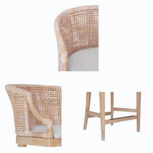 JLA Home Martha Stewart - Handcrafted Rattan & Wood Counter Stool with Curved Back, Upholstered Seat, Footrest & Metal Kick Plate MT104-1194