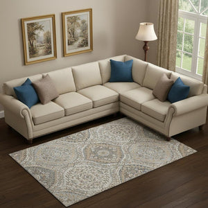 HomeRoots 10' X 14' Floral Area Rug in Beige, Ivory & Blue – Washable, UV-Protected, Durable for High-Traffic Areas 710292