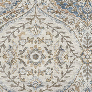 HomeRoots 10' X 14' Floral Area Rug in Beige, Ivory & Blue – Washable, UV-Protected, Durable for High-Traffic Areas 710292