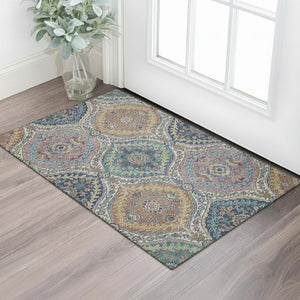 HomeRoots 5' X 8' Blue-Copper & Fern Green Floral Area Rug - Washable, Stain Resistant, UV Protected Comfort 710294