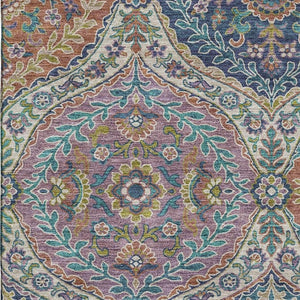 HomeRoots 5' X 8' Blue-Copper & Fern Green Floral Area Rug - Washable, Stain Resistant, UV Protected Comfort 710294
