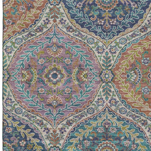 HomeRoots 5' X 8' Blue-Copper & Fern Green Floral Area Rug - Washable, Stain Resistant, UV Protected Comfort 710294