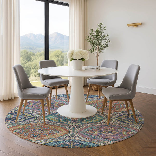 HomeRoots 8' X 10' Floral Area Rug in Blue Copper & Fern Green – Washable, UV Protected, Durable & Stylish! 710296