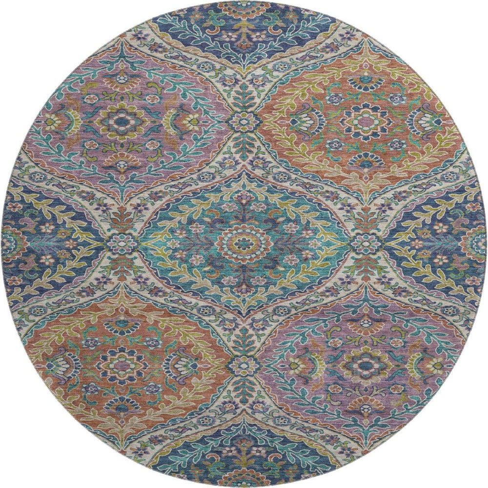 HomeRoots 8' X 10' Floral Area Rug in Blue Copper & Fern Green – Washable, UV Protected, Durable & Stylish! 710296