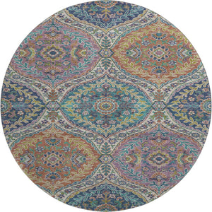 HomeRoots 8' X 10' Floral Area Rug in Blue Copper & Fern Green – Washable, UV Protected, Durable & Stylish! 710296