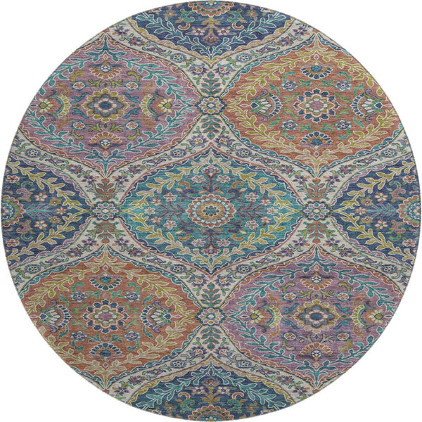 HomeRoots 8' X 10' Floral Area Rug in Blue Copper & Fern Green – Washable, UV Protected, Durable & Stylish! 710296