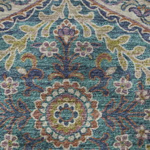 HomeRoots 8' X 10' Floral Area Rug in Blue Copper & Fern Green – Washable, UV Protected, Durable & Stylish! 710296