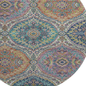 HomeRoots 8' X 10' Floral Area Rug in Blue Copper & Fern Green – Washable, UV Protected, Durable & Stylish! 710296