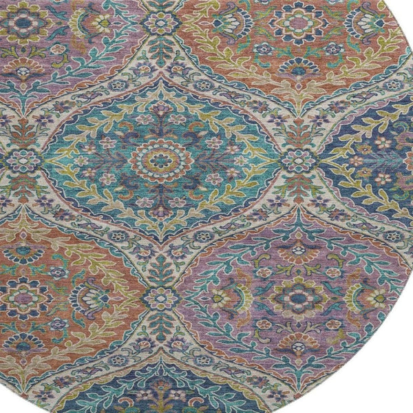 HomeRoots 8' X 10' Floral Area Rug in Blue Copper & Fern Green – Washable, UV Protected, Durable & Stylish! 710296