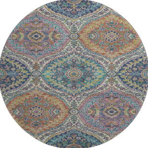 HomeRoots 8' X 10' Floral Area Rug in Blue Copper & Fern Green – Washable, UV Protected, Durable & Stylish! 710296