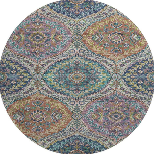 HomeRoots 8' X 10' Floral Area Rug in Blue Copper & Fern Green – Washable, UV Protected, Durable & Stylish! 710296