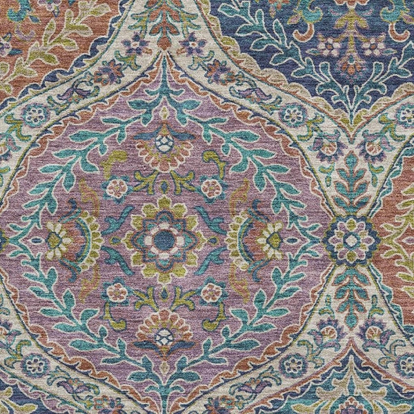 HomeRoots 9' X 12' Blue Copper & Fern Green Floral Washable Area Rug - Durable, Stylish & UV Protected! 710297