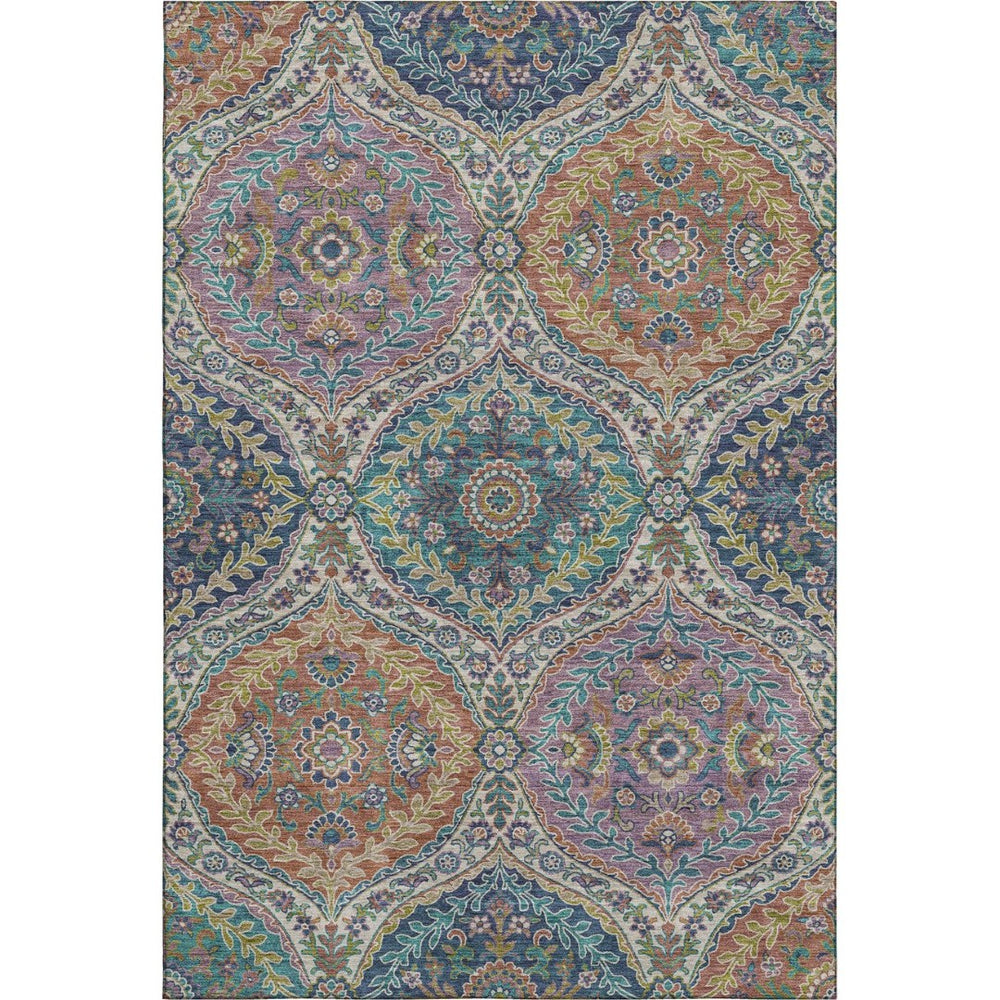 HomeRoots 10' X 14' Washable Floral Area Rug in Blue Copper & Fern Green with UV Protection for High Traffic Areas 710298