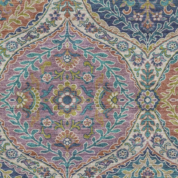 HomeRoots 10' X 14' Washable Floral Area Rug in Blue Copper & Fern Green with UV Protection for High Traffic Areas 710298