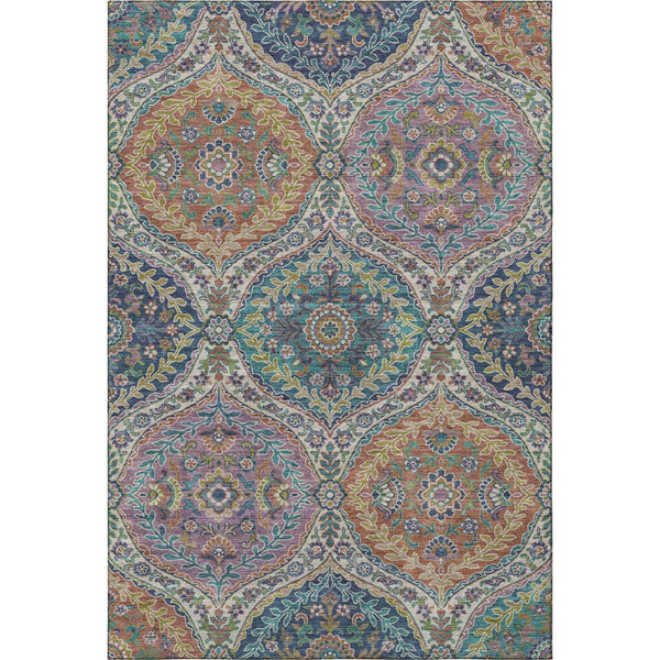HomeRoots 10' X 14' Washable Floral Area Rug in Blue Copper & Fern Green with UV Protection for High Traffic Areas 710298