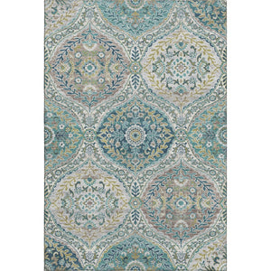 HomeRoots 5' X 8' Teal Ivory Beige Floral Area Rug - Washable, UV Protected, Pet Friendly, Easy Care Design 710300