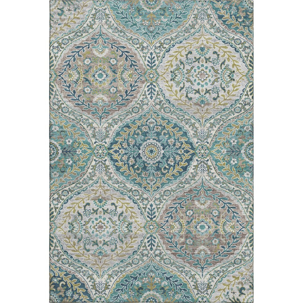HomeRoots 5' X 8' Teal Ivory Beige Floral Area Rug - Washable, UV Protected, Pet Friendly, Easy Care Design 710300