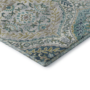 HomeRoots 5' X 8' Teal Ivory Beige Floral Area Rug - Washable, UV Protected, Pet Friendly, Easy Care Design 710300