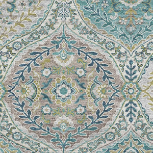 HomeRoots 5' X 8' Teal Ivory Beige Floral Area Rug - Washable, UV Protected, Pet Friendly, Easy Care Design 710300