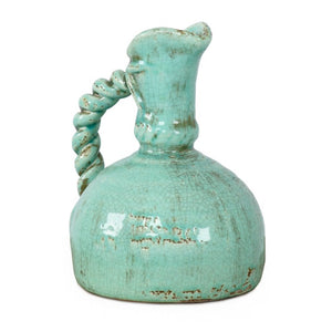 Zentique Distressed Blue Ceramic Vase with Handle — Hand-Distressed Coastal Accent for Rustic, Farmhouse, Eclectic Decor W9 x H10 x D7 7102 Blue