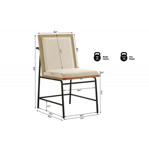 English Elm Contemporary Beige Upholstered Dining Chairs Set of 2 with Oak Veneer & Black Metal Legs, Modern Comfort B011P373686