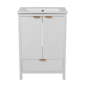 English Elm Christopher Knight Home® - 24 24-Inch Bathroom Vanity with Ceramic Sink, Textured Panels, Soft-Close Drawer & Large Storage White N817P339017K