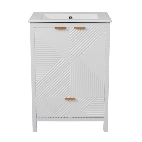 English Elm Christopher Knight Home® - 24 24-Inch Bathroom Vanity with Ceramic Sink, Textured Panels, Soft-Close Drawer & Large Storage White N817P339017K
