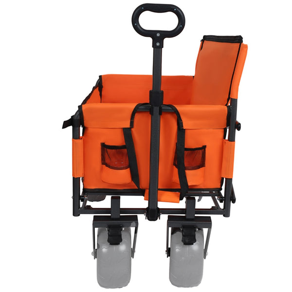 English Elm 3-in-1 Folding Wagon with Bench Seat Tabletop and All-terrain Beach Tires for Camping Orange W2932P320637
