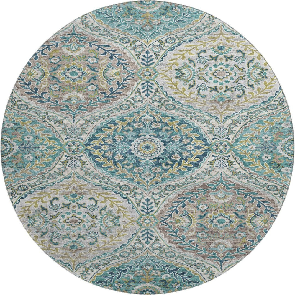 HomeRoots 8' X 10' Teal Ivory Beige Floral Area Rug – Durable, Washable, UV-Protected for Stylish Living Spaces 710302