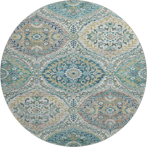 HomeRoots 8' X 10' Teal Ivory Beige Floral Area Rug – Durable, Washable, UV-Protected for Stylish Living Spaces 710302