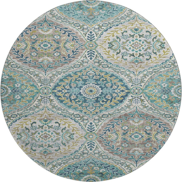 HomeRoots 8' X 10' Teal Ivory Beige Floral Area Rug – Durable, Washable, UV-Protected for Stylish Living Spaces 710302