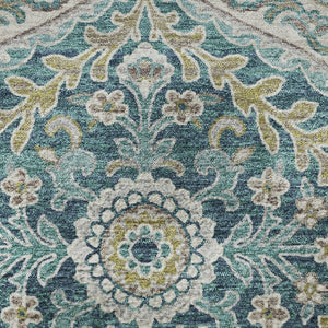 HomeRoots 8' X 10' Teal Ivory Beige Floral Area Rug – Durable, Washable, UV-Protected for Stylish Living Spaces 710302
