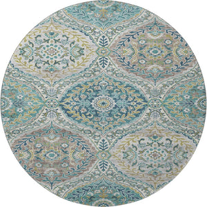 HomeRoots 8' X 10' Teal Ivory Beige Floral Area Rug – Durable, Washable, UV-Protected for Stylish Living Spaces 710302