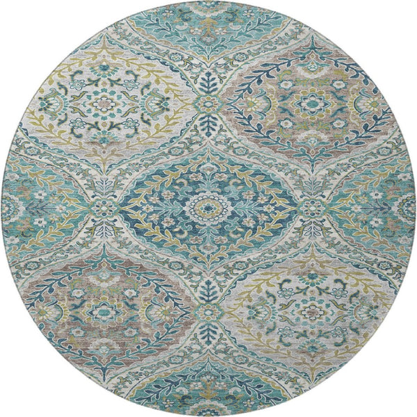HomeRoots 8' X 10' Teal Ivory Beige Floral Area Rug – Durable, Washable, UV-Protected for Stylish Living Spaces 710302